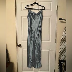 Slip Satin Maxi Dress in Light Steel Blue